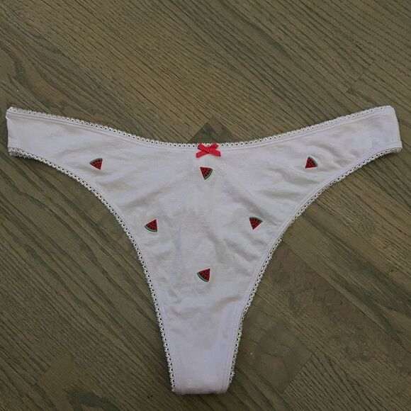 Victorias Secret Pink Soft Cotton Thong Panty Script Logo Green - Picture 2 of 5